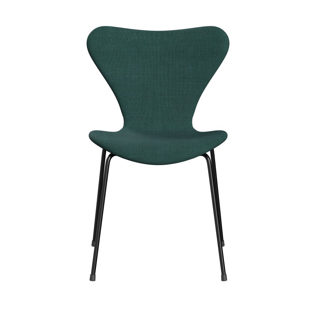 Fritz Hansen 3107 chaise complète complète, noir / toile émeraude vert