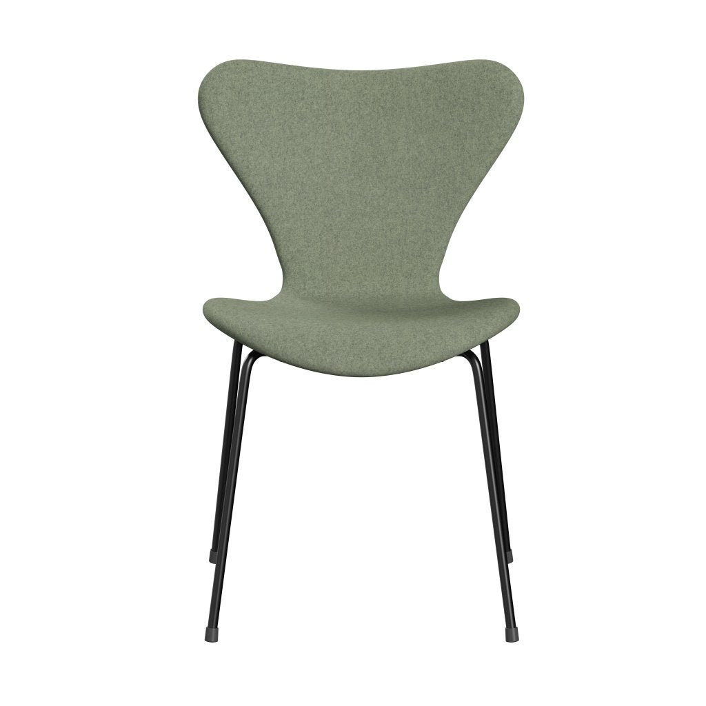Fritz Hansen 3107 chaise complète complète, noir / divina melange vert vert