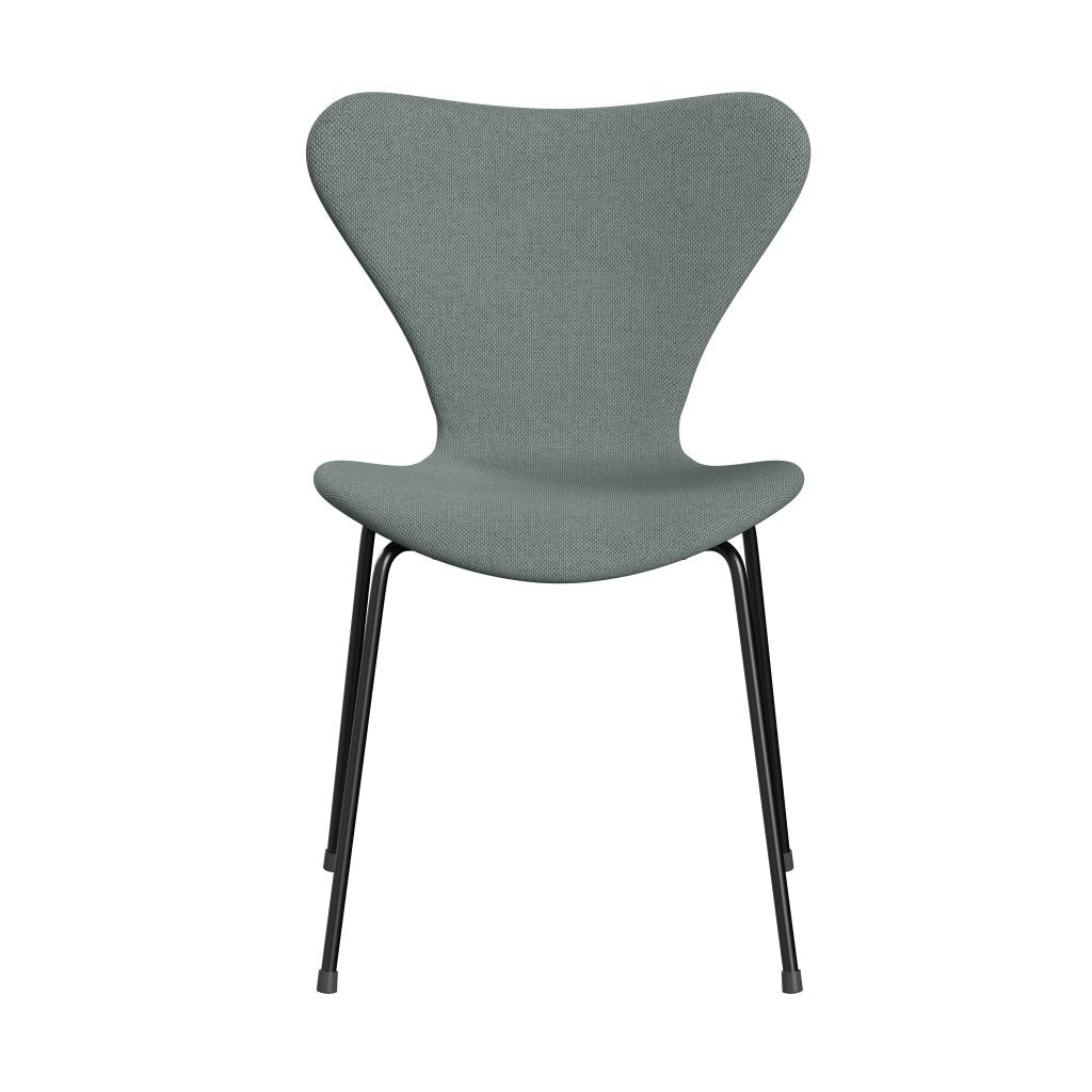 Fritz Hansen 3107 Chair Full Upholstery, Black/Re Wool Light Aquamarine/Natural