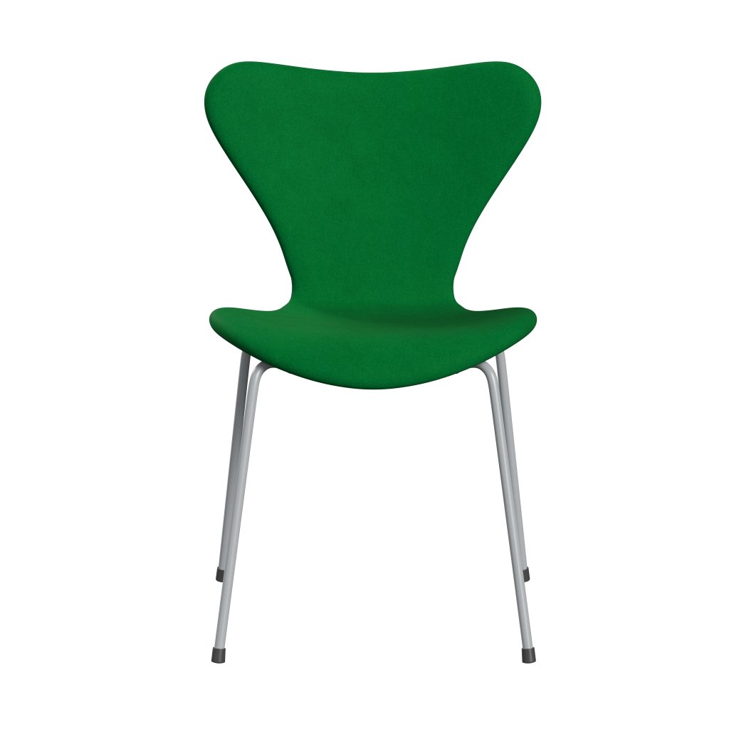 Fritz Hansen 3107 stol full møbeltrekk, sølvgrå/divina gress grønn