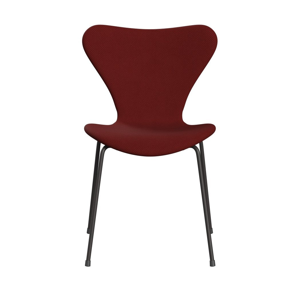 Fritz Hansen 3107 chaise pleine d'ameublement, graphite chaud / vin diablo rouge