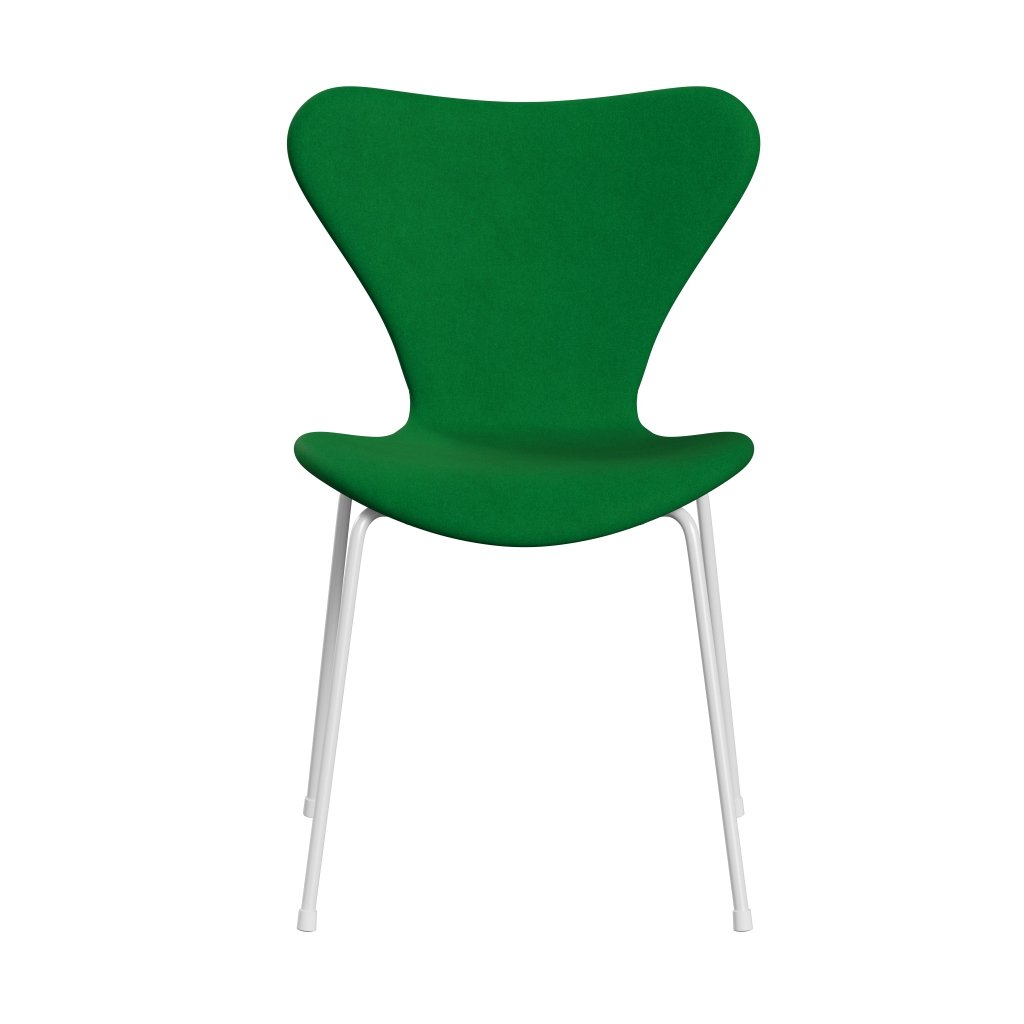 Fritz Hansen 3107 stol full møbeltrekk, hvit/divina gress grønn