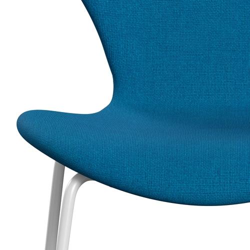 Fritz Hansen 3107 Chair Full Upholstery, White/Hallingdal Turquoise