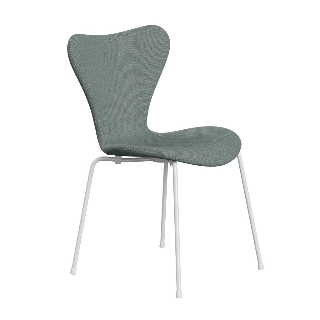 Fritz Hansen 3107椅子完整的内饰，白色/RE羊毛轻型海蓝宝石/天然