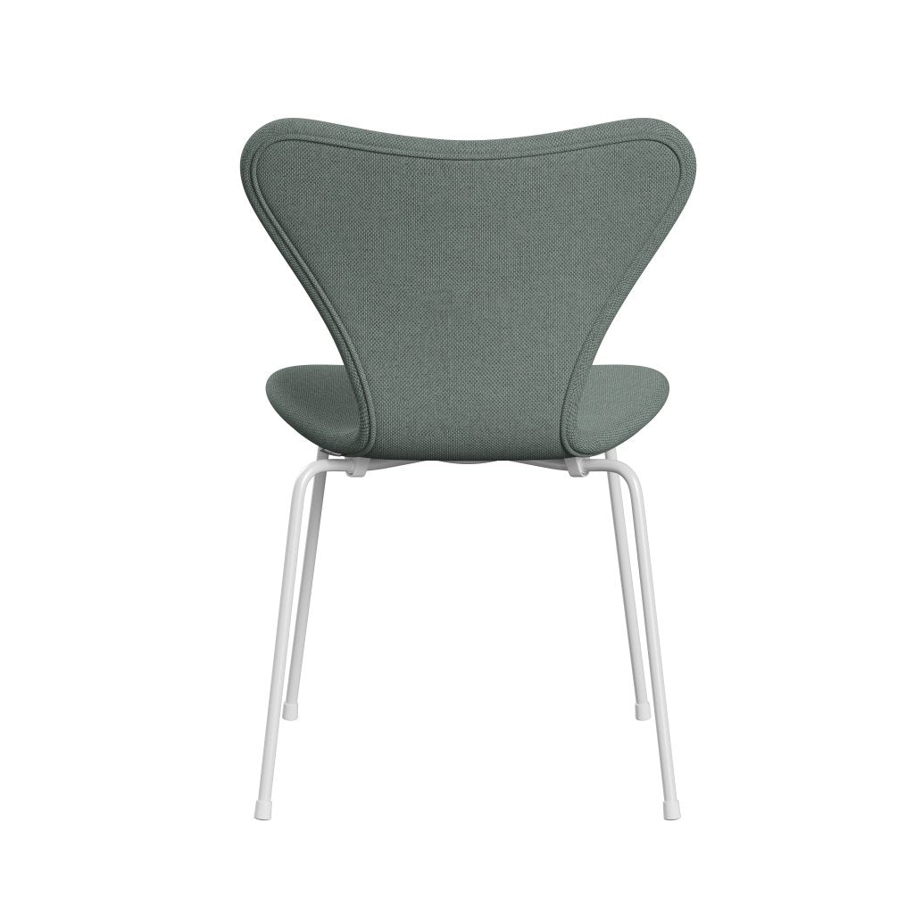 Fritz Hansen 3107 Chair Full Upholstery, White/Re Wool Light Aquamarine/Natural