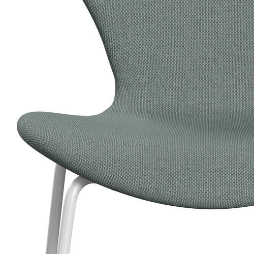 Fritz Hansen 3107 Chair Full Upholstery, White/Re Wool Light Aquamarine/Natural