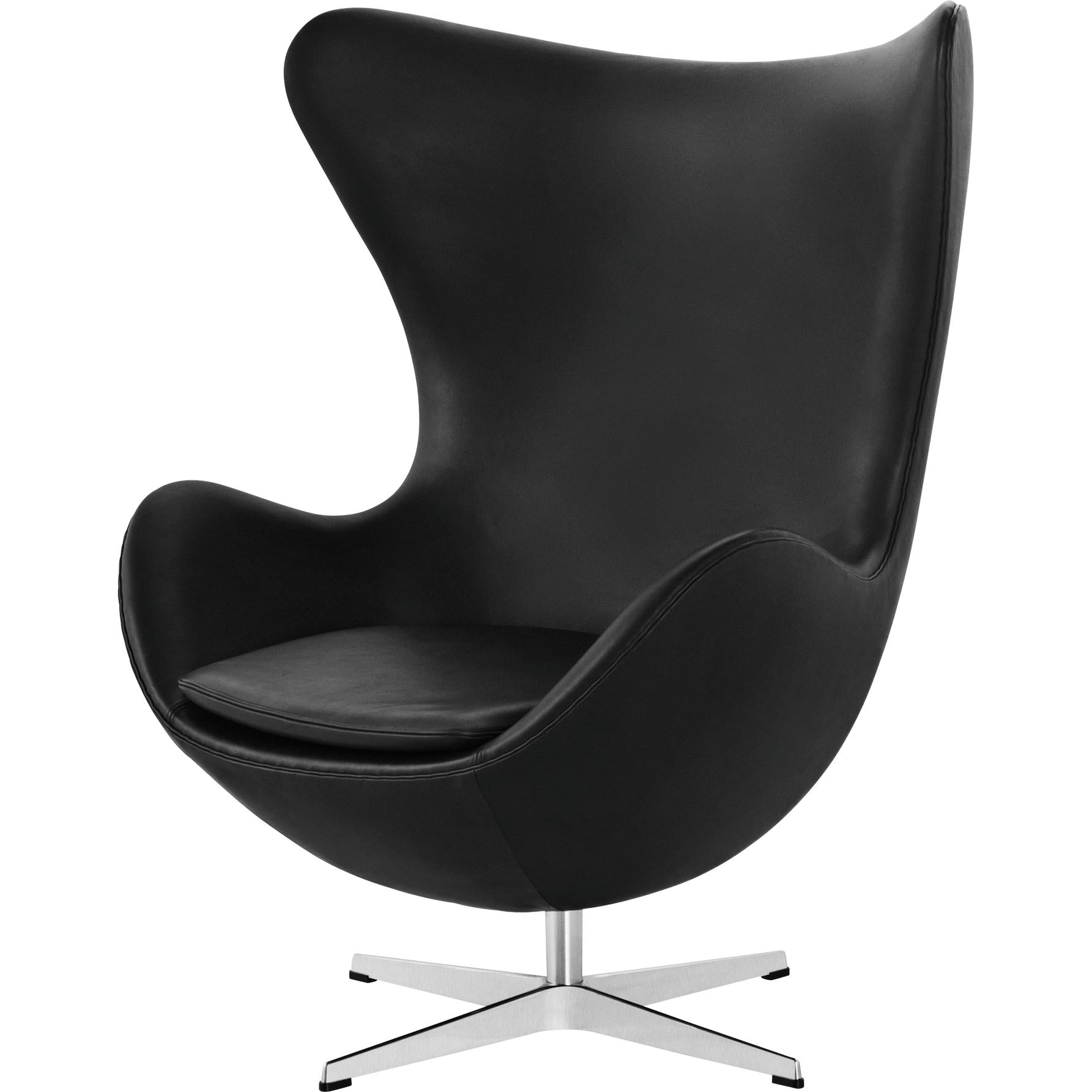 弗里茨·汉森（Fritz Hansen）鸡蛋休息室椅子皮革，基本黑色