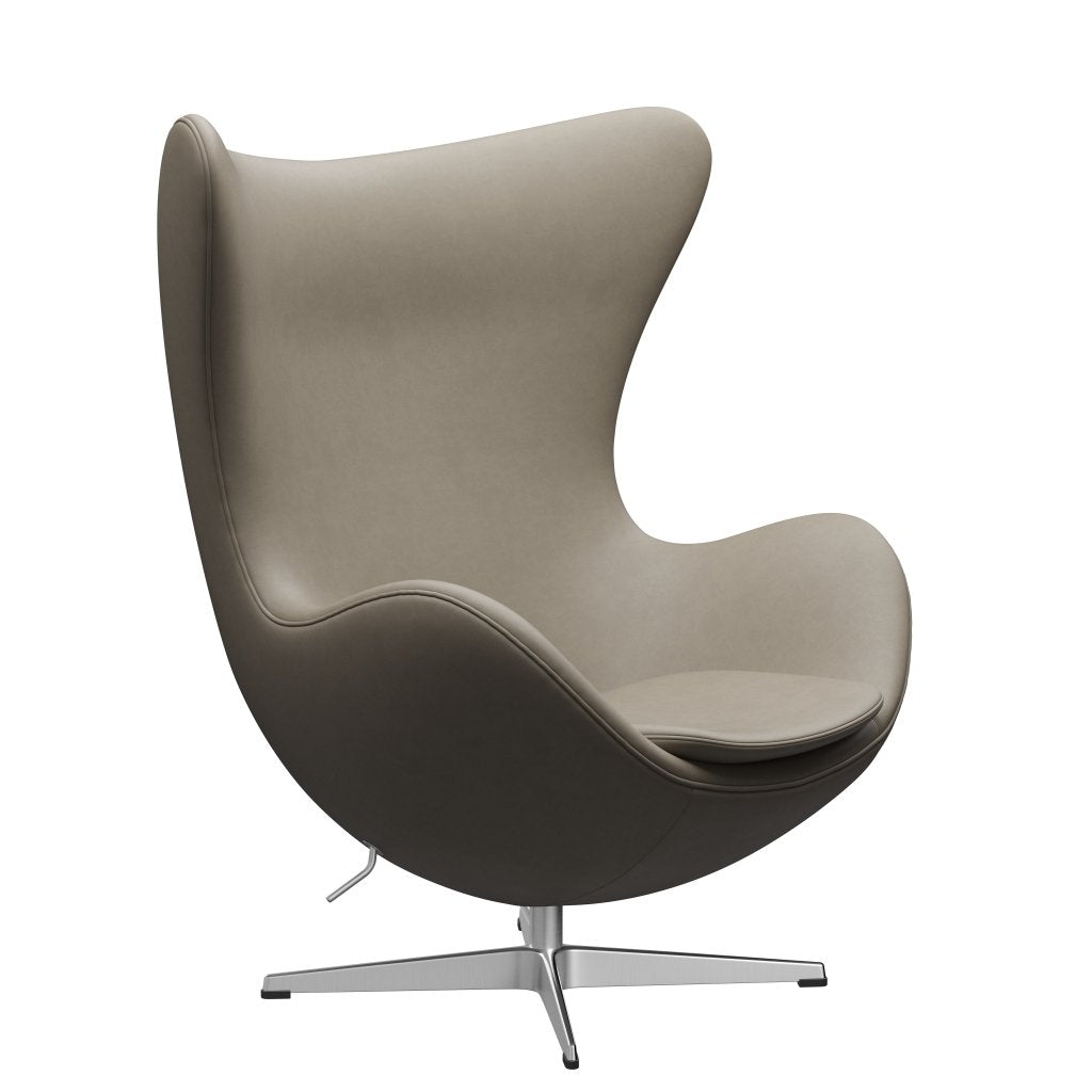 Fritz Hansen The Egg Lounge Chair Leather, Satin Brushed Aluminium/Essential Light Grey