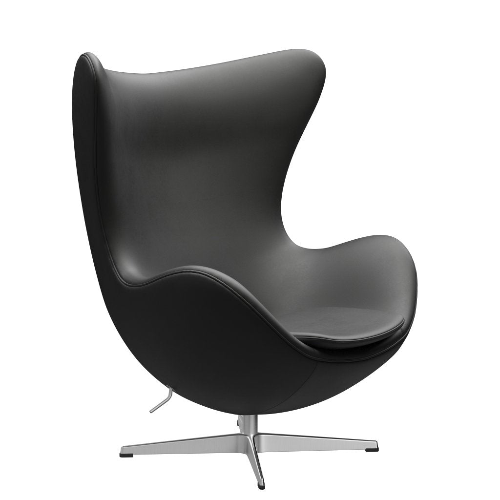 Fritz Hansen The Egg Lounge Chair Leather, Satin Brushed Aluminium/Essential Black