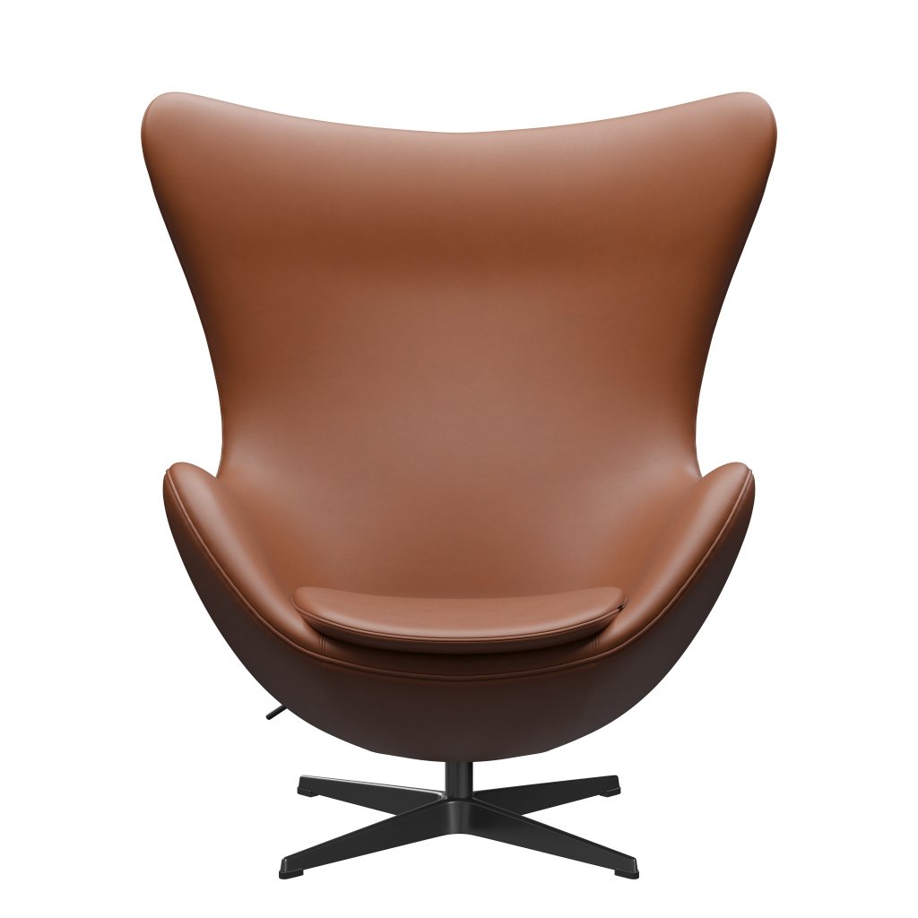 Fritz Hansen Egg Lounge -tuolin nahka, musta/välttämätön pähkinä