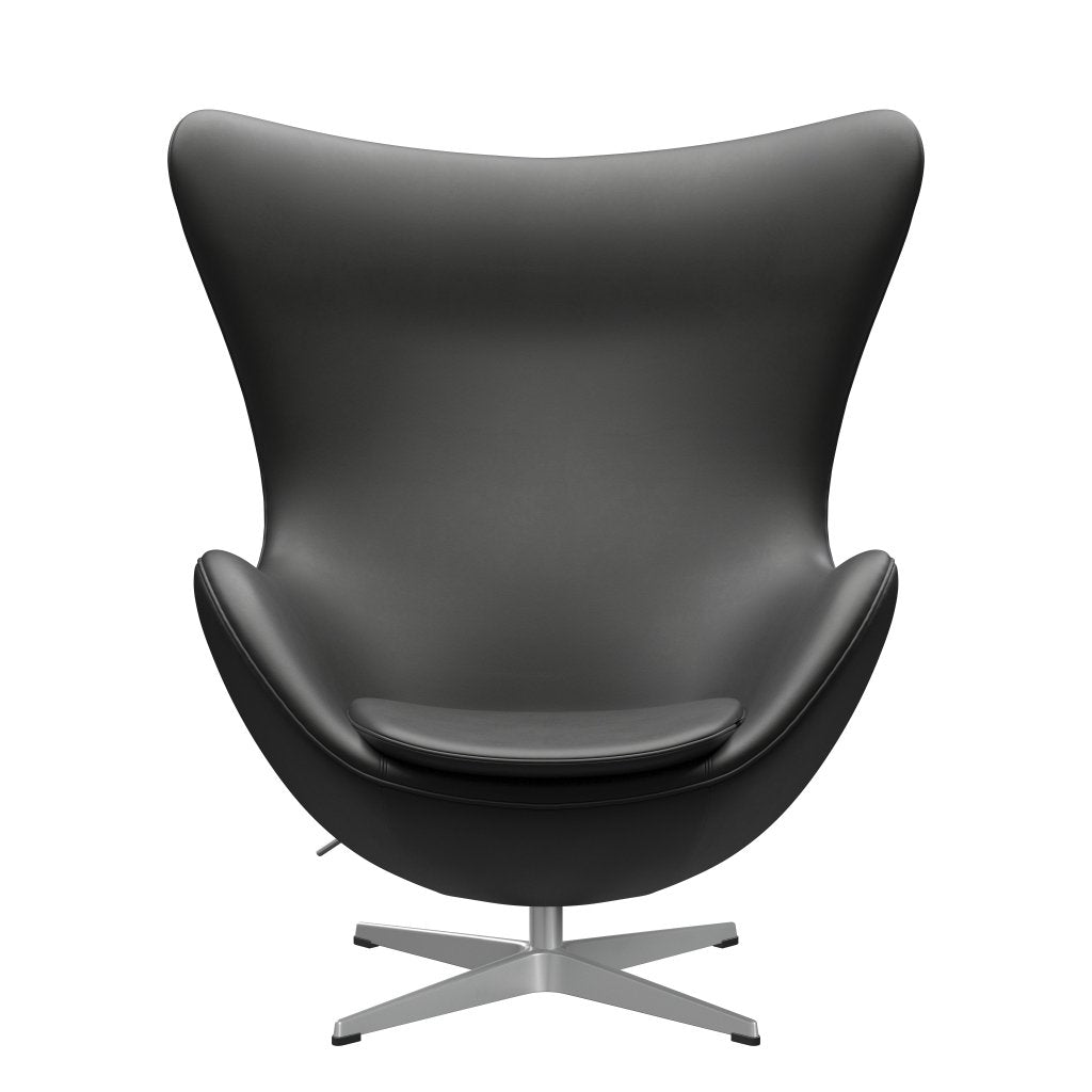 Fritz Hansen Le cuir de chaise salon d'oeuf, gris argenté / noir essentiel