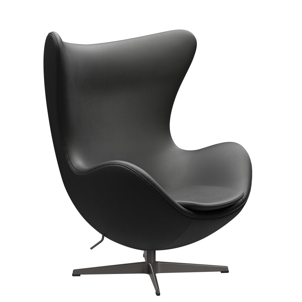 Fritz Hansen Le cuir de chaise de salon à œufs, graphite chaud / noir essentiel