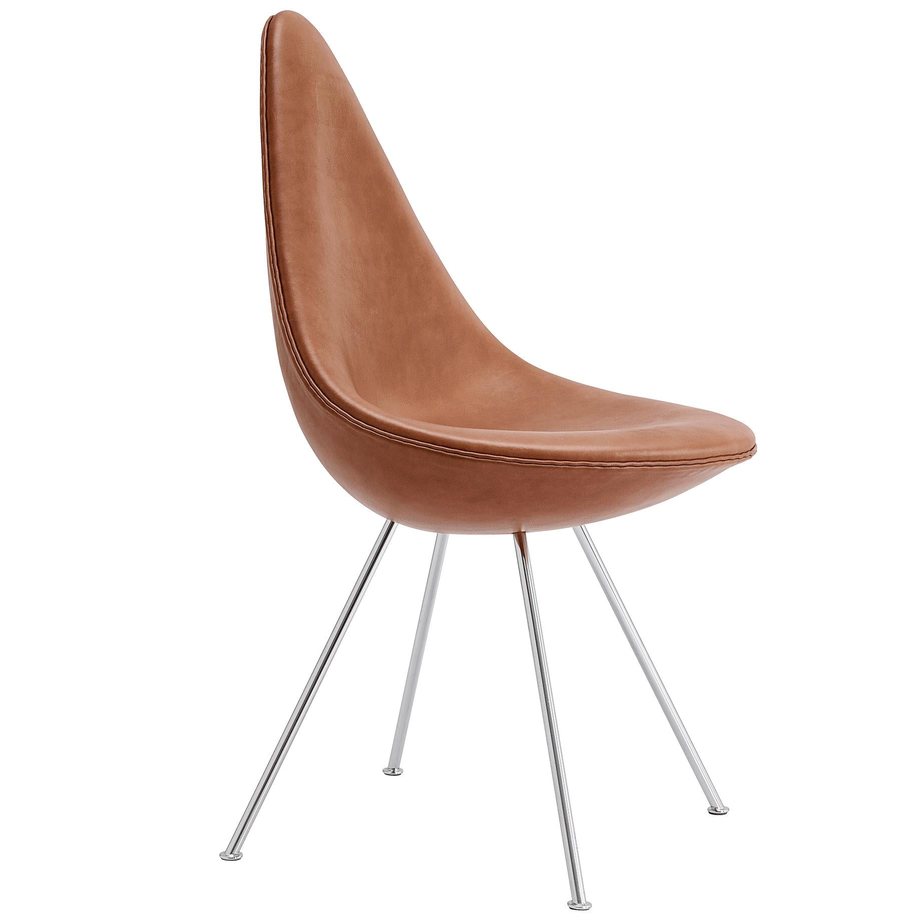 Fritz Hansen Drop Chair Full Holstery Leather, Elegance Walnut
