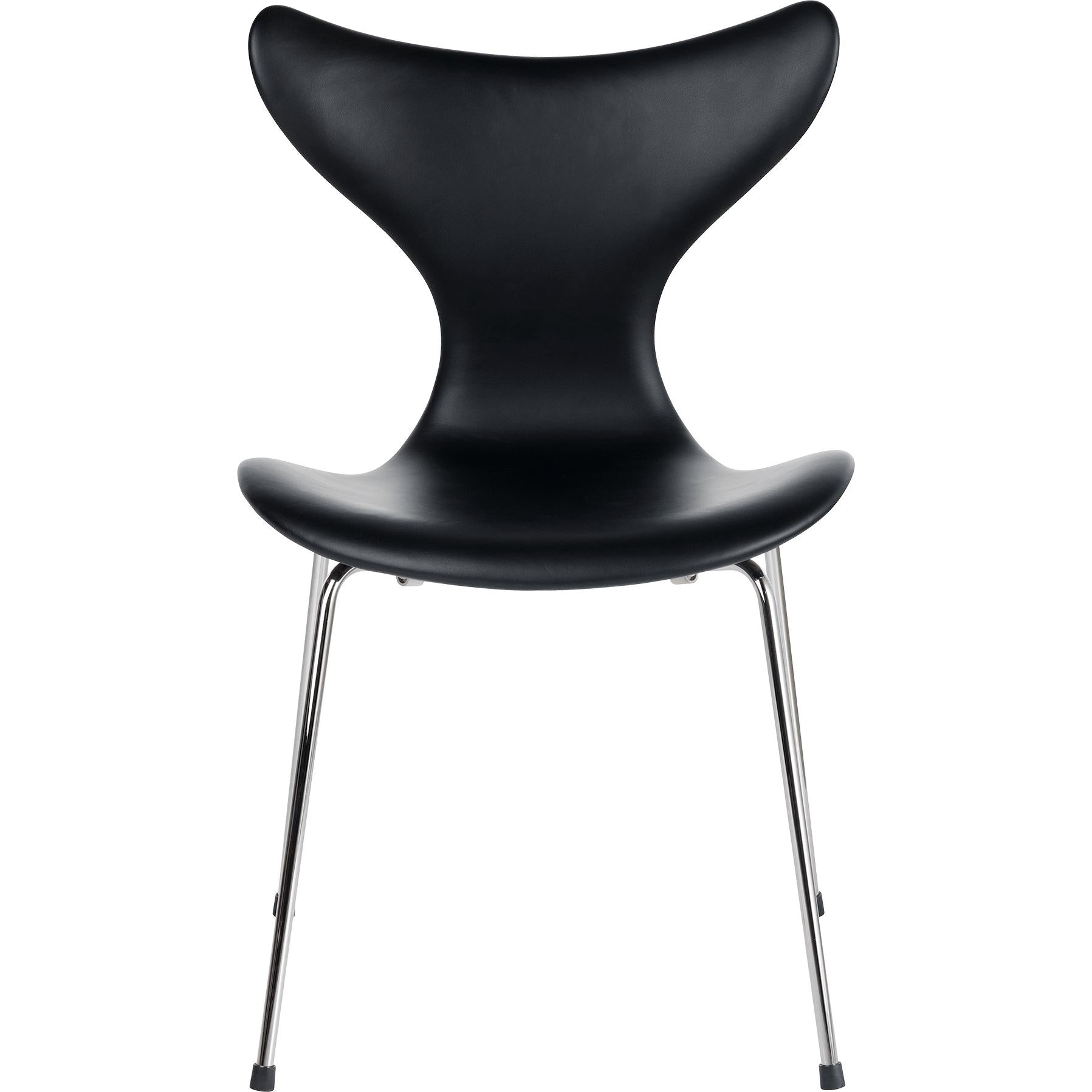 Fritz Hansen La silla de lirio de cuero totalmente tapizado, negro esencial
