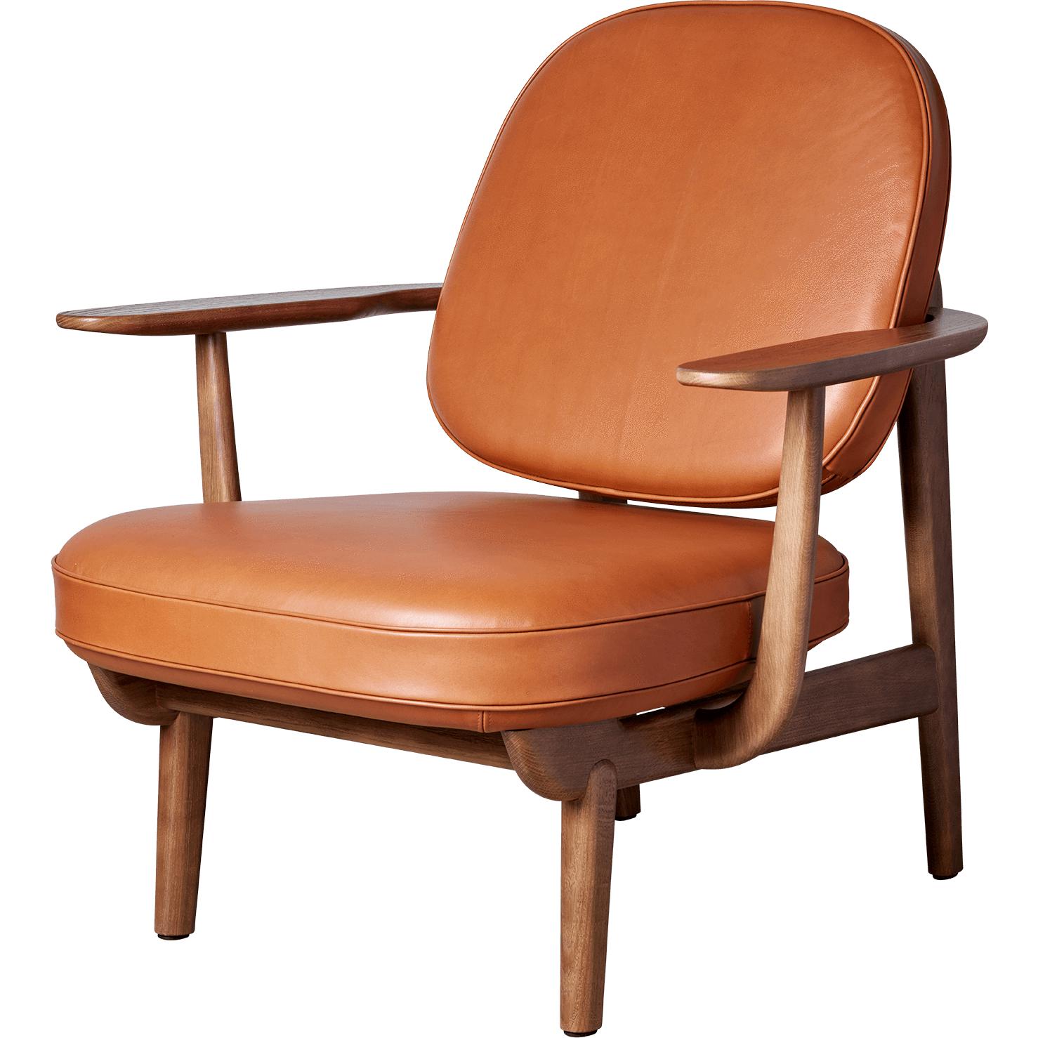 Fritz Hansen JH97 Fred Lounge椅子深色染色橡木，核桃皮革