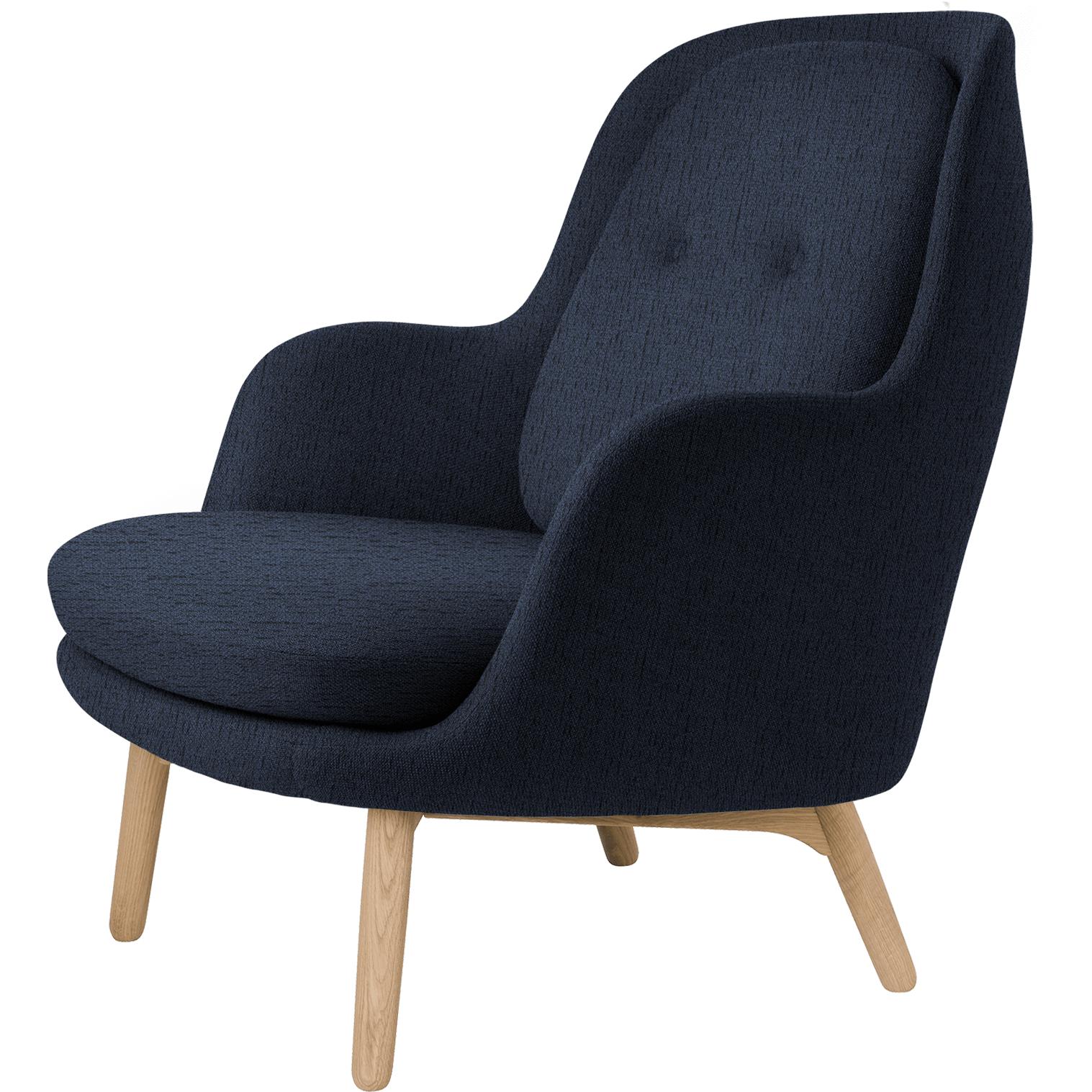 弗里茨·汉森（Fritz Hansen）弗里休息室椅子木材，逊尼派深蓝色