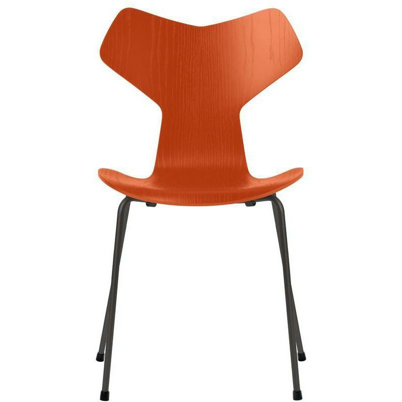 Fritz Hansen Grand Prix stoel gekleurde asparadijs oranje kom, warme grafietbasis