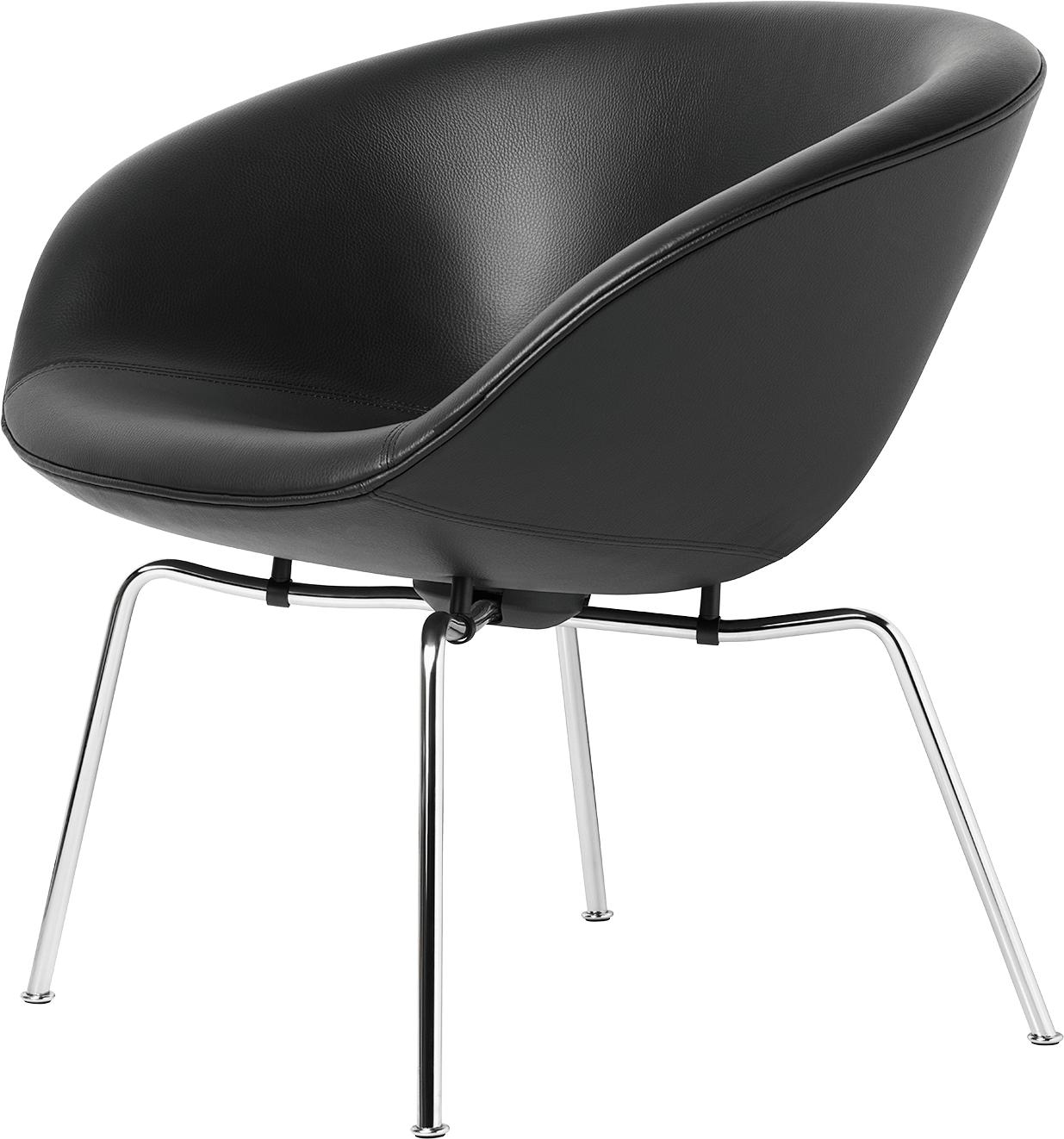 Fritz Hansen AJ Pot Lounge椅子铬饰面皮革，黑色光环皮革