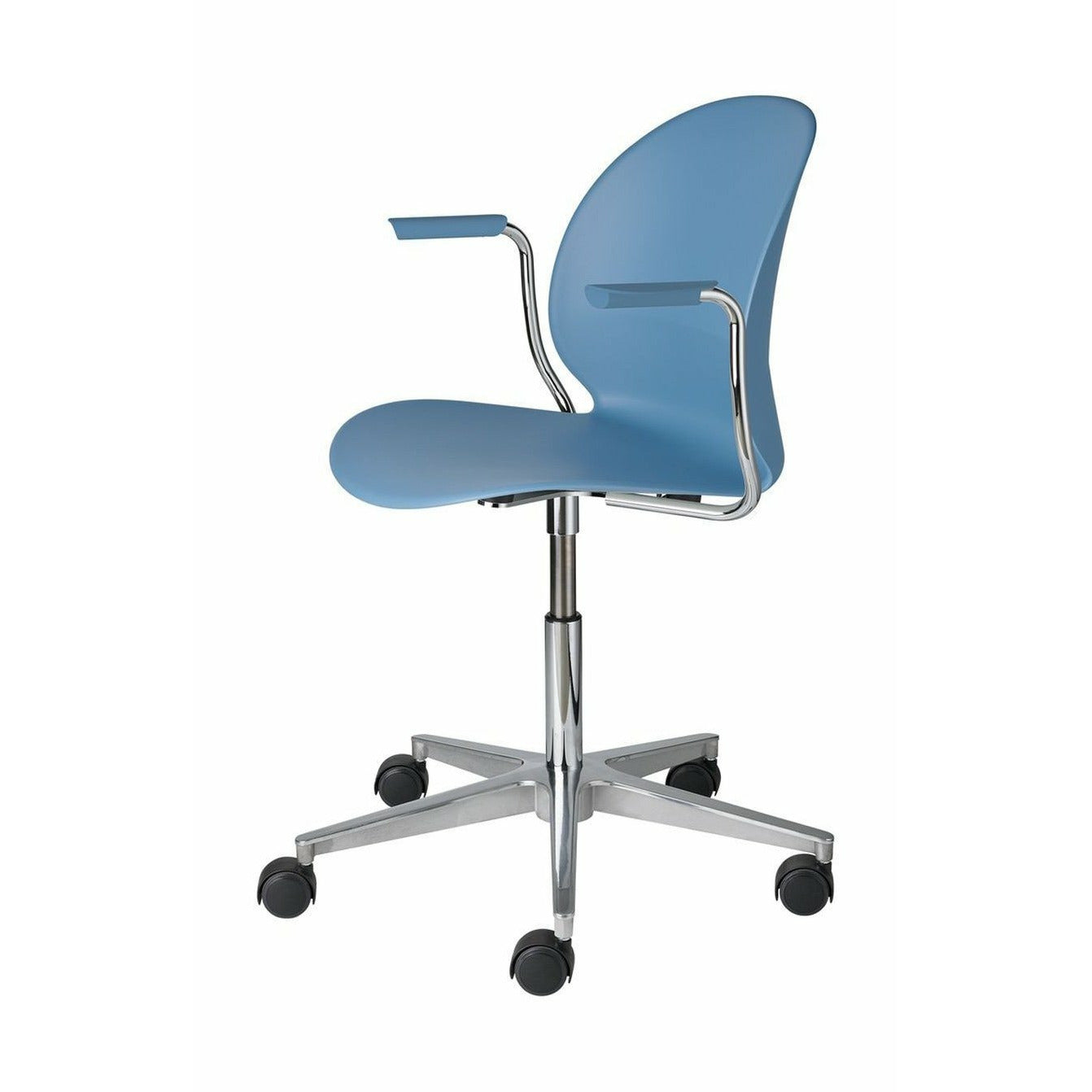 Fritz Hansen N02 Recycler le fauteuil pivotant, bleu clair / aluminium poli