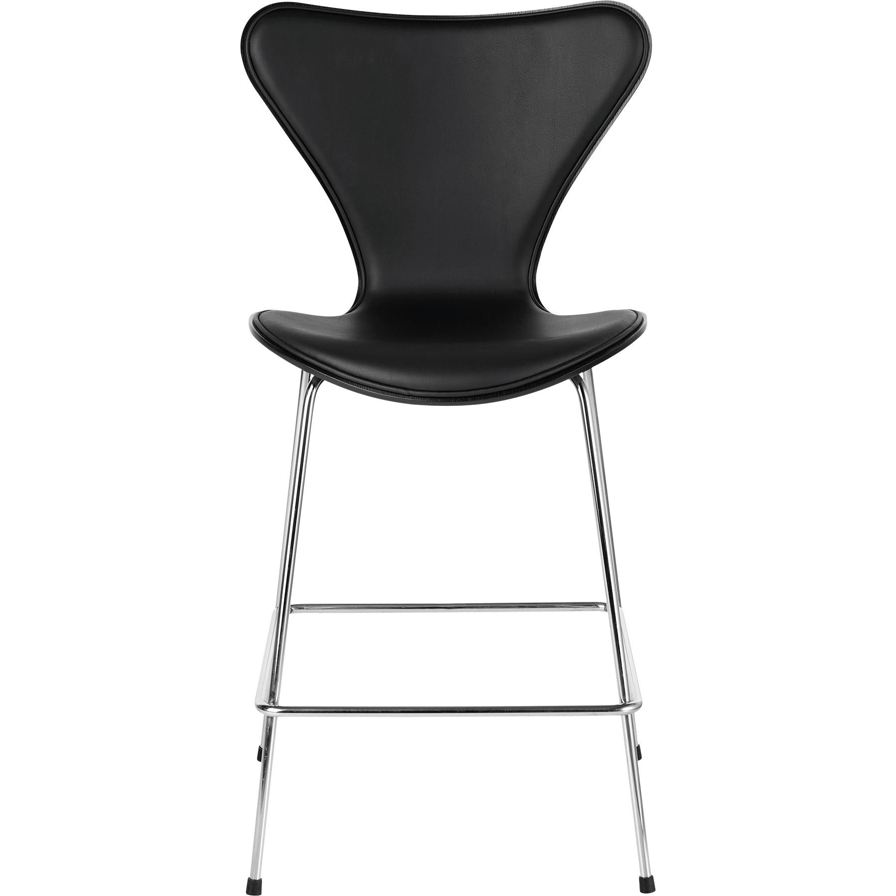 Fritz Hansen Serie 7 bar stoel voorste bekleding leer 64 cm, zacht zwart