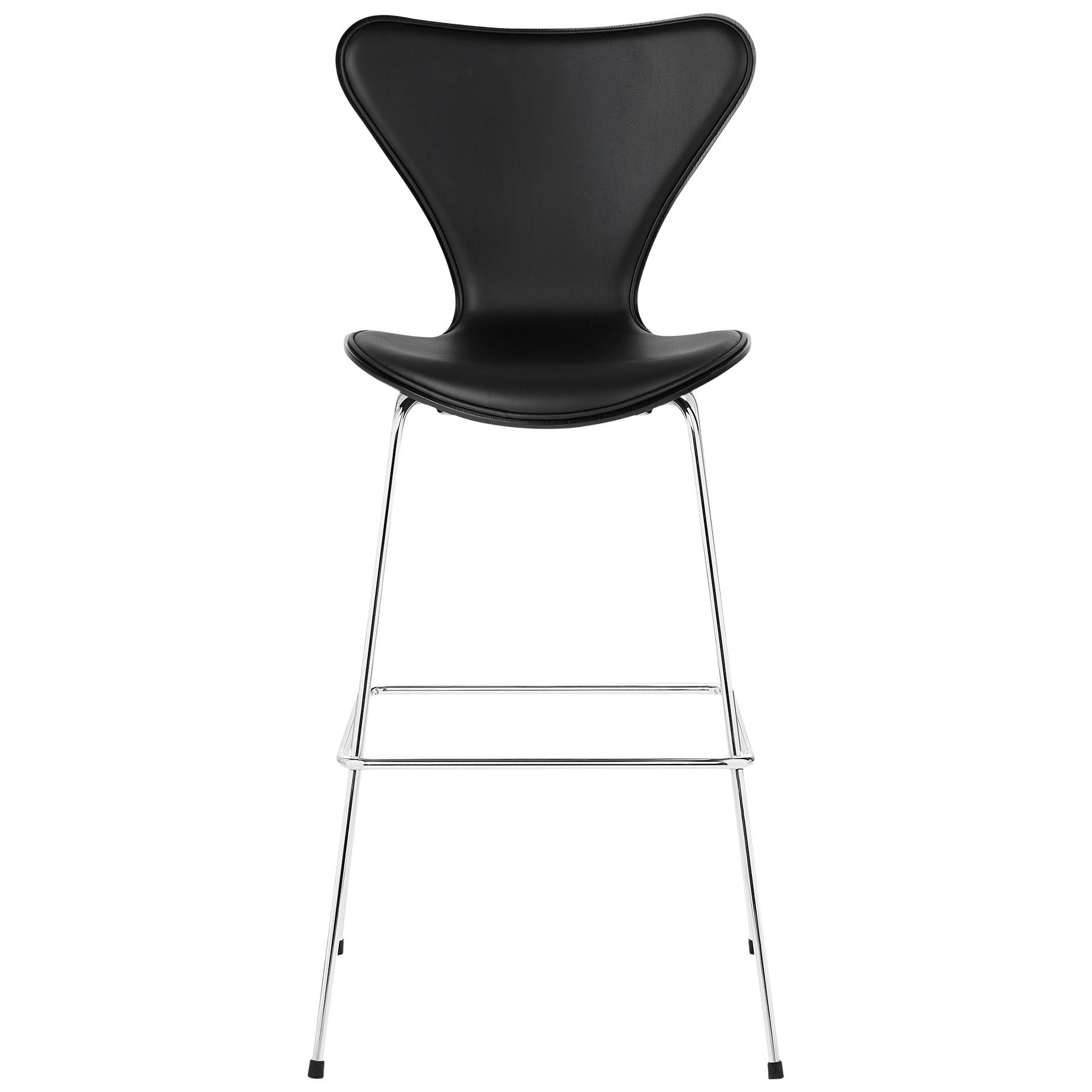 Fritz Hansen Serie 7 bar stoel voorste bekleding leer 76 cm, basic zwart