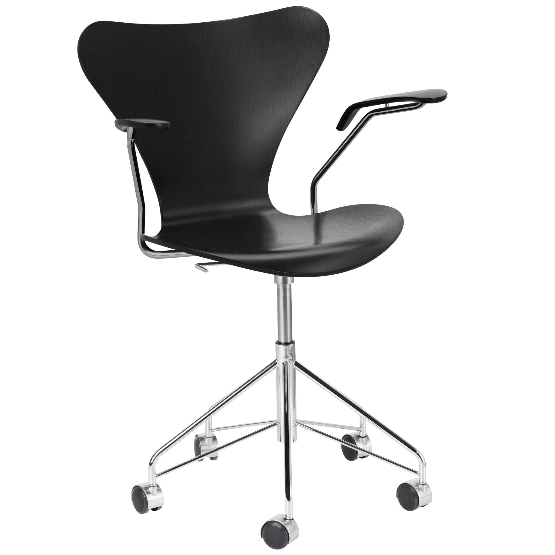 Fritz Hansen Serie 7 Swivel fauteuil gekleurde as, zwart