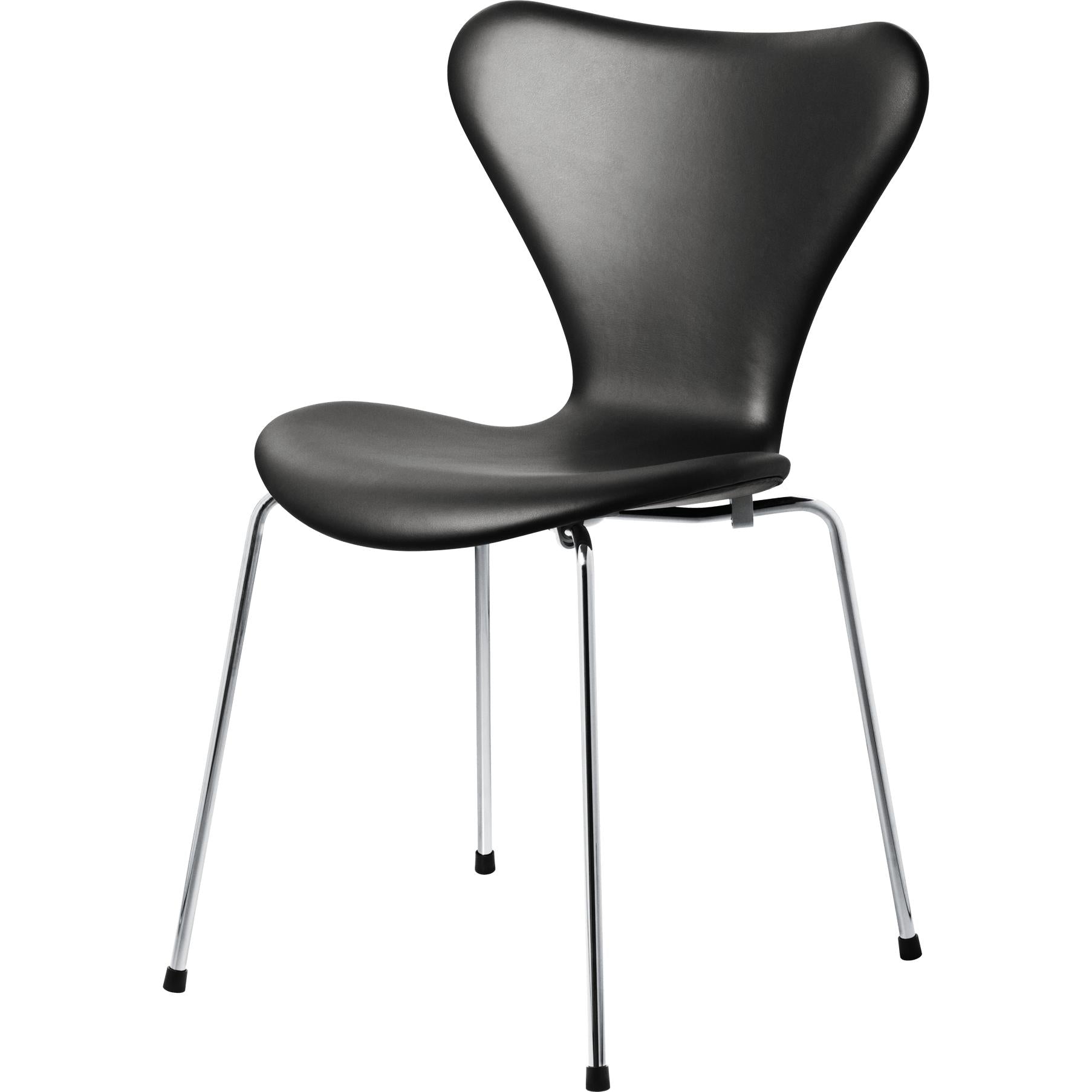Fritz Hansen系列7椅子全套皮革，柔软的黑色