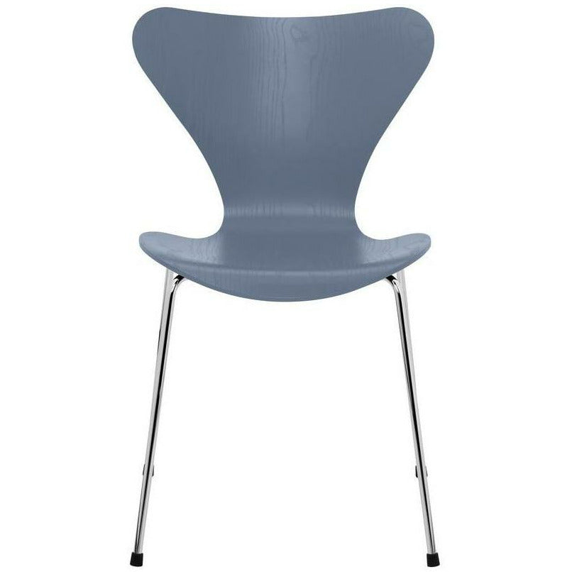 Fritz Hansen Series 7 Chair Dyed Ash Dusk Blue Bowl, Chromed Steel Base