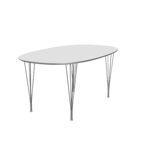 Fritz Hansen Super Ellipse Table extensible Chrome 100 x170 / 270 cm, stratifié blanc