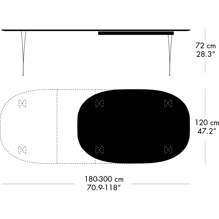 Fritz Hansen Superellipse Table Extendiendo Laminate Black/Black Fenix, 300x120 cm