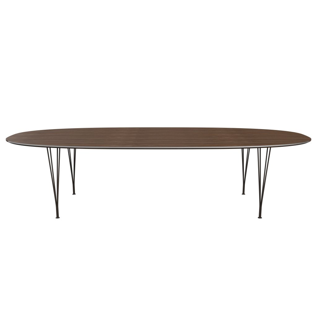 Fritz Hansen Superellipse餐桌棕色青铜/核桃贴面，300x130 cm