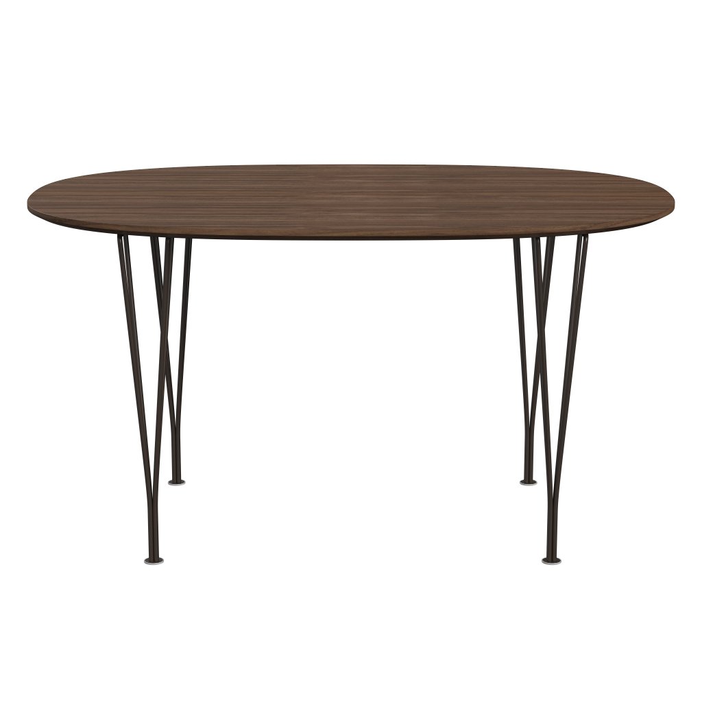 Fritz Hansen Superellipse Mesa de comedor de bronce marrón/chapa de nuez con borde de mesa de nogal, 135x90 cm