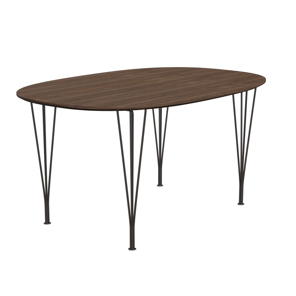 Fritz Hansen Superellipse -ruokapöytä ruskea pronssi/pähkinäviilu pähkinäpöydän reunalla, 150x100 cm