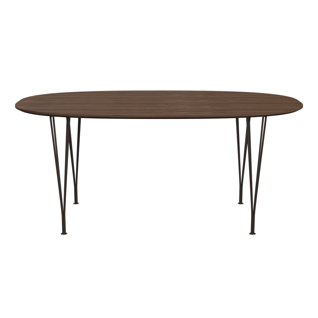 Fritz Hansen Superellipse Mesa de comedor de bronce marrón/nuez con borde de mesa de nogal, 170x100 cm