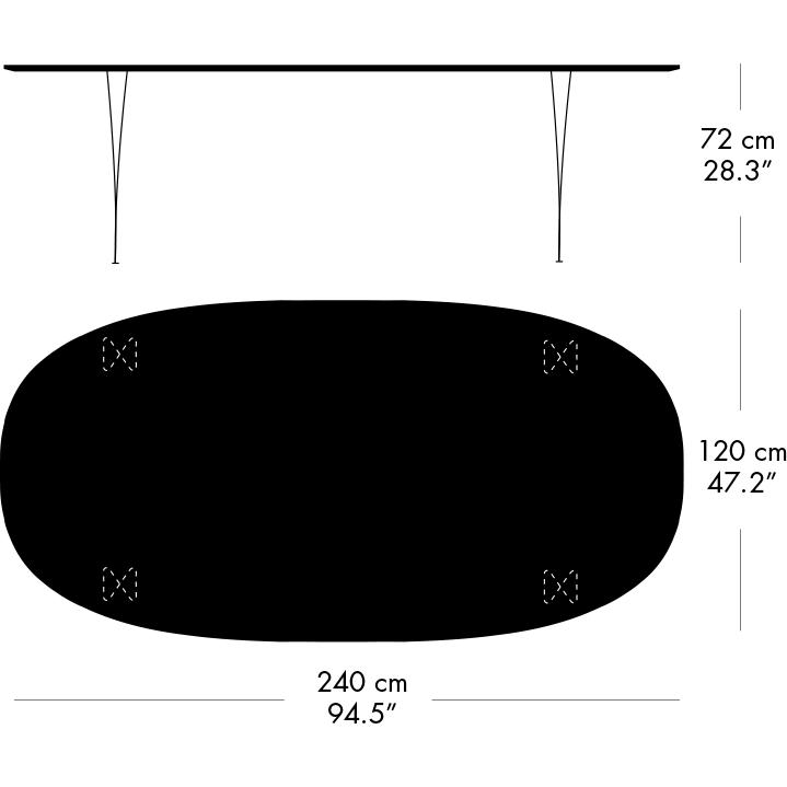 Fritz Hansen Superellipse -ruokapöytä ruskea pronssi/pähkinäviilu pähkinäpöydän reunalla, 240x120 cm