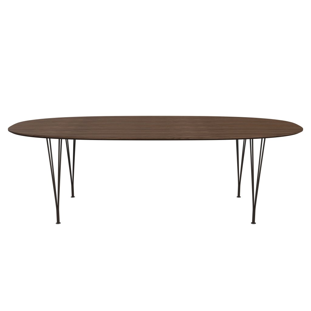 Fritz Hansen Superellipse Mesa de comedor de bronce marrón/nuez con borde de mesa de nogal, 240x120 cm