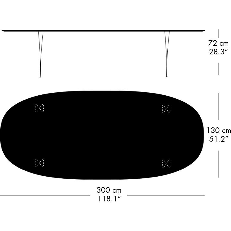 Fritz Hansen Superellipse -ruokapöytä ruskea pronssi/pähkinäviilu pähkinäpöydän reunalla, 300x130 cm