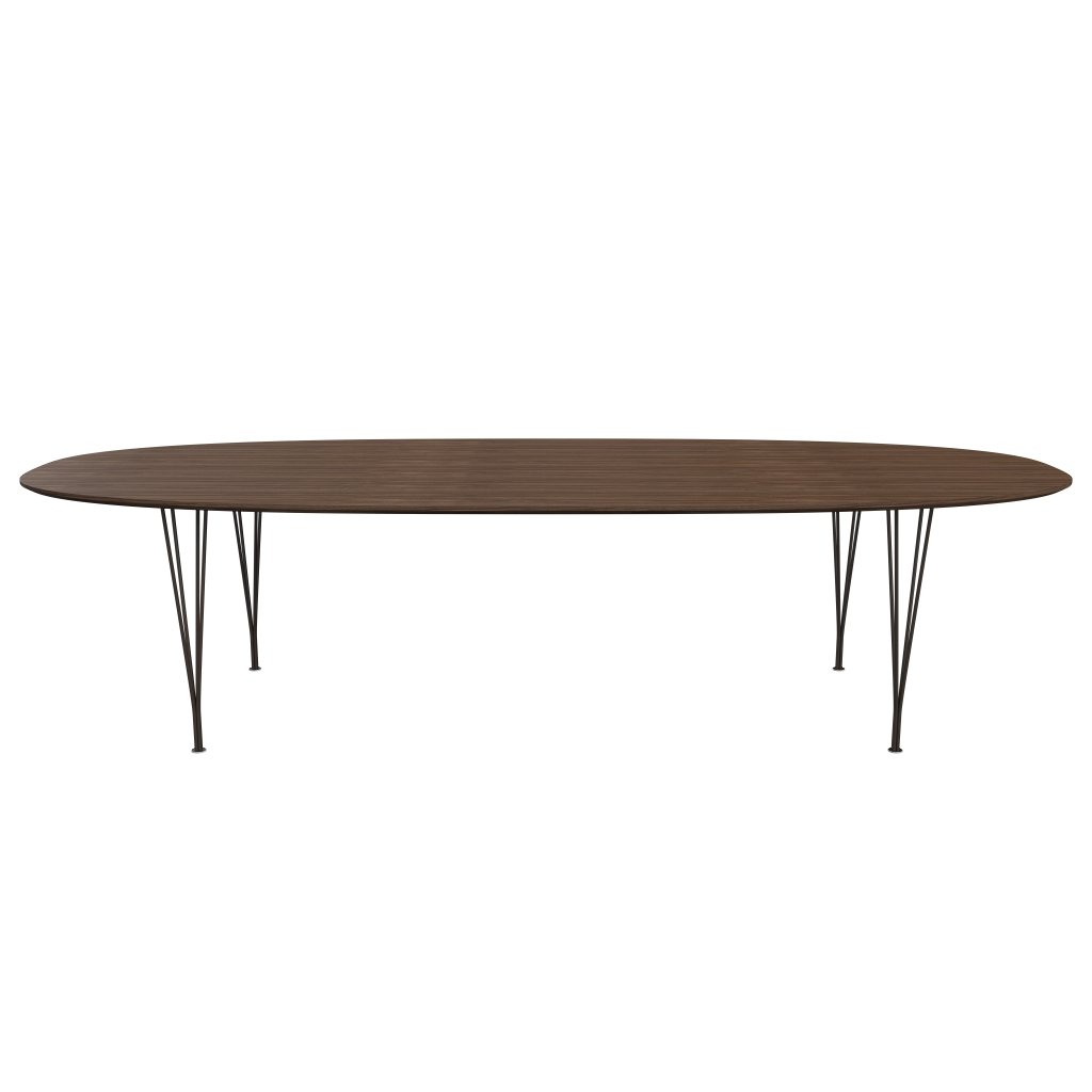 Fritz Hansen Superellipse spisebord brun bronse/valnøtt finér med valnøttbordkant, 300x130 cm