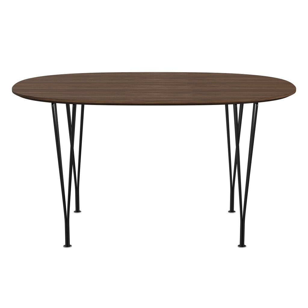 Fritz Hansen Superellipse Mesa de comedor Negra/nueces con borde de mesa de nogal, 135x90 cm