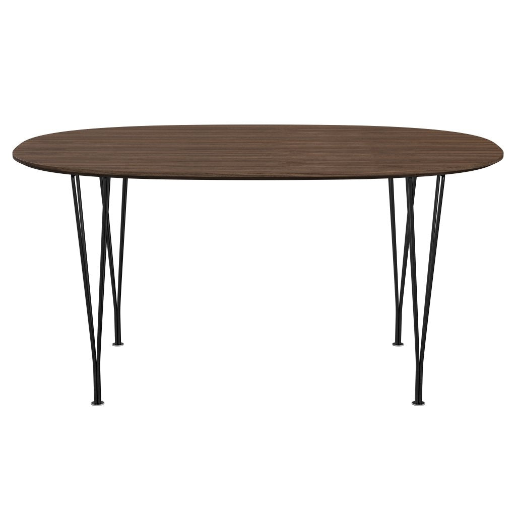 Fritz Hansen Superellipse Mesa de comedor Negra/nueces con borde de mesa de nogal, 150x100 cm
