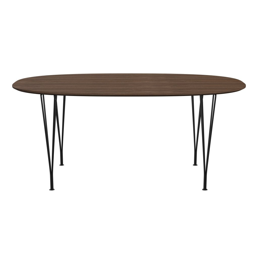 Fritz Hansen Superellipse Mesa de comedor Negra/nueces con borde de mesa de nogal, 170x100 cm