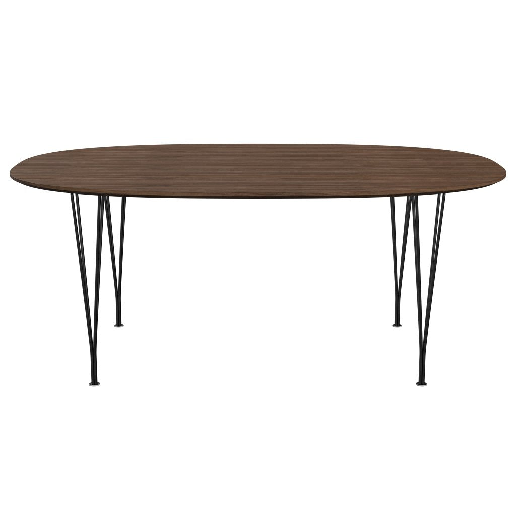Fritz Hansen Superellipse Mesa de comedor Negra/nuez con borde de mesa de nogal, 180x120 cm