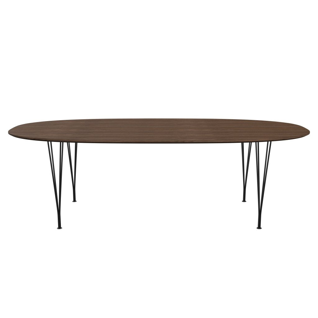 Fritz Hansen Superellipse Mesa de comedor Negra/nueces con borde de la mesa de nogal, 240x120 cm