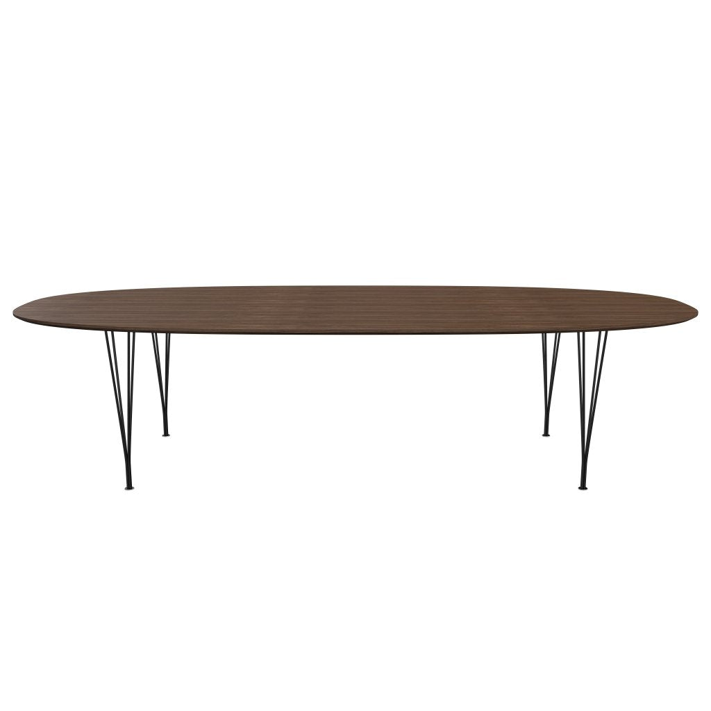 Fritz Hansen Superellipse Mesa de comedor Negra/nuez con borde de mesa de nogal, 300x130 cm