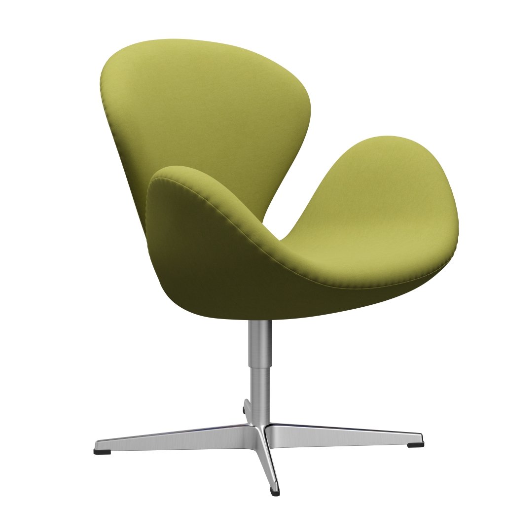Fritz Hansen Swan休息室椅，缎面拉丝铝/舒适米色/绿色