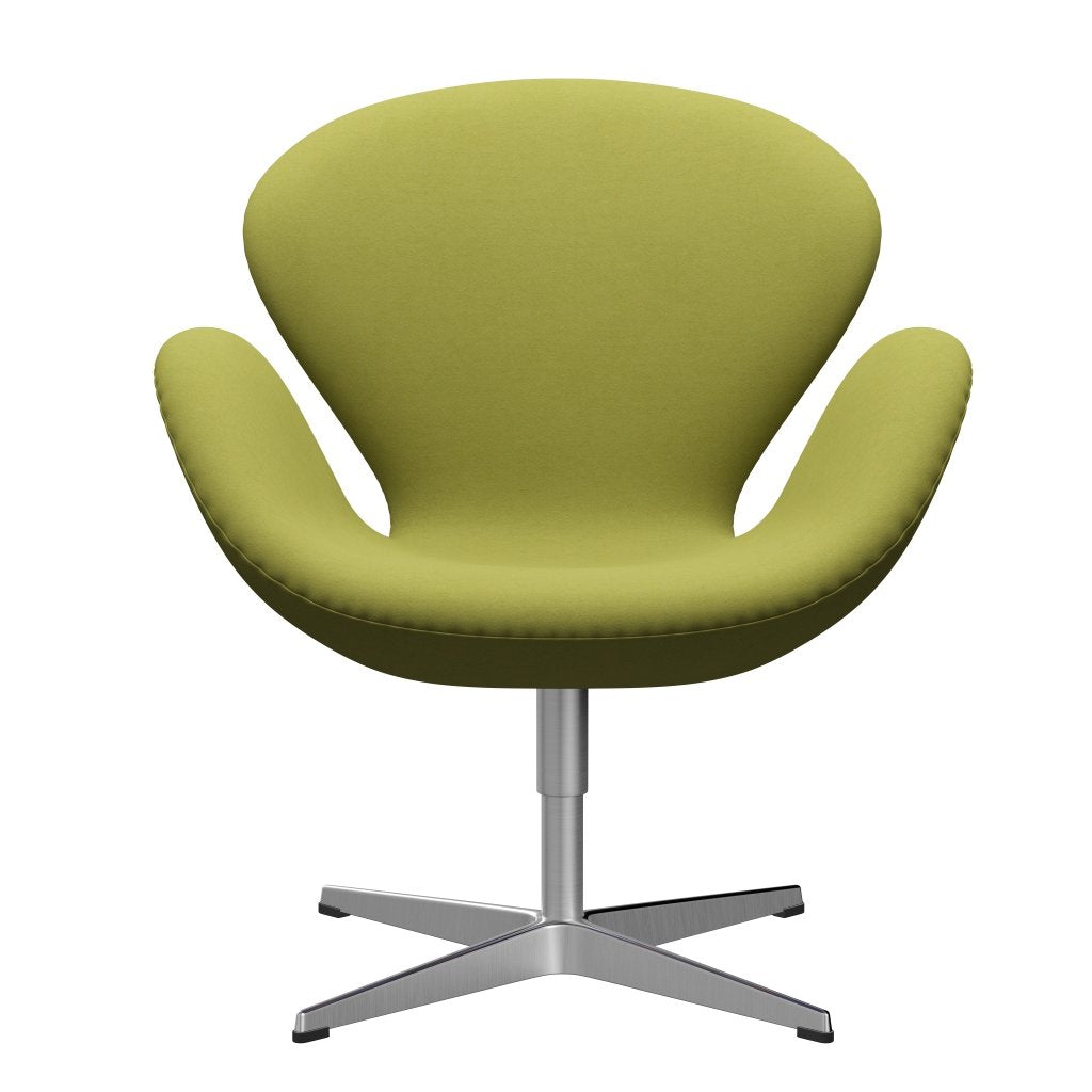 Fritz Hansen Swan休息室椅，缎面拉丝铝/舒适米色/绿色