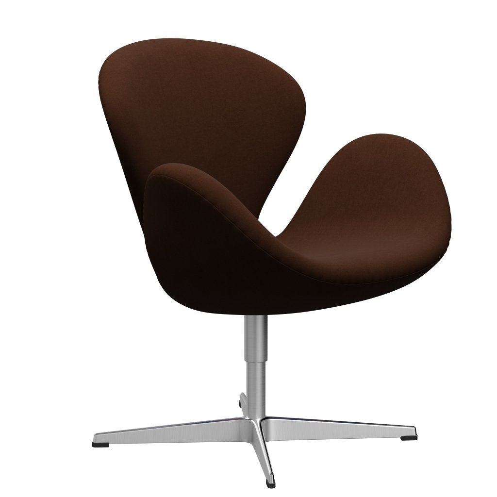 Fritz Hansen Swan Lounge -stoel, satijnen geborsteld aluminium/comfort donkerbruin