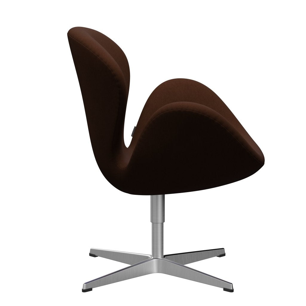 Fritz Hansen Swan休息室椅，缎面拉丝铝/舒适深棕色