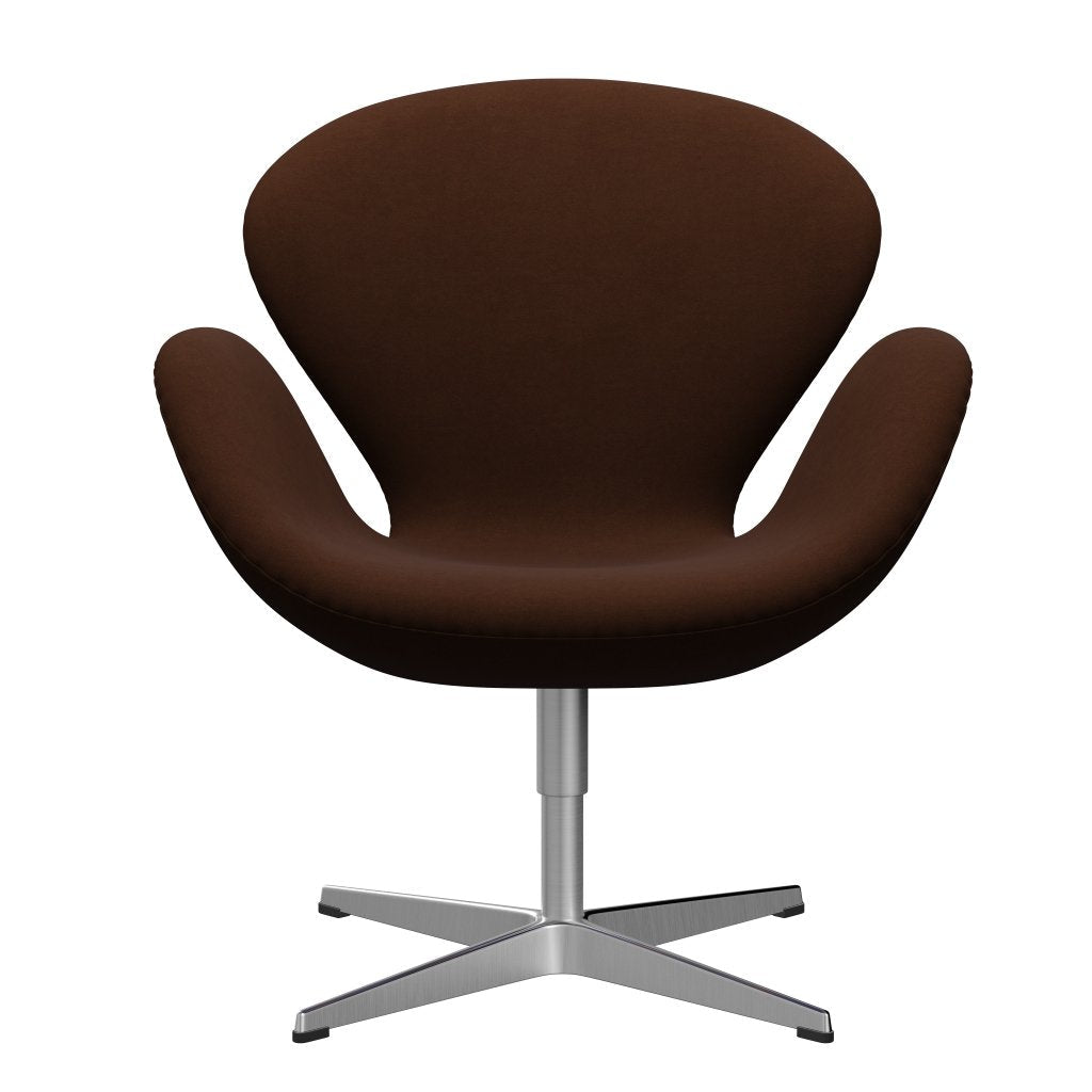 Fritz Hansen Swan休息室椅，缎面拉丝铝/舒适深棕色
