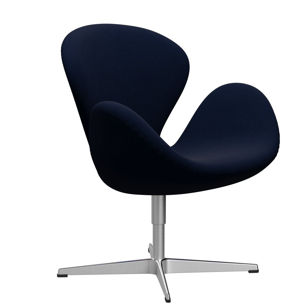 Fritz Hansen Swan Lounge -stoel, satijnen geborsteld aluminium/comfort donkergrijs/blauw